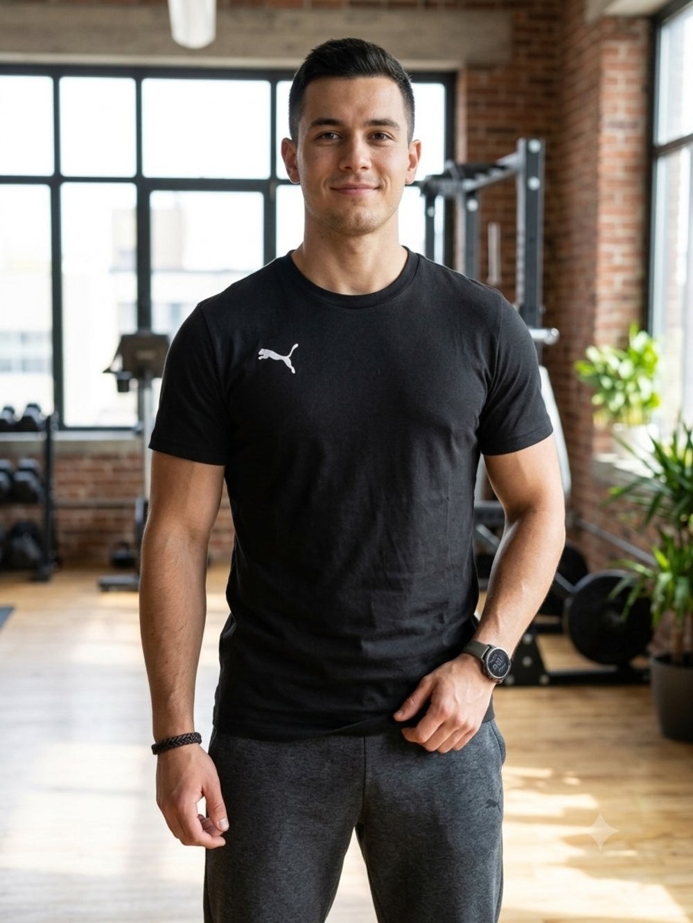 PUMA Men's Black Short Sleeve Crew Neck T-Shirt Cat Logo Size Medium
